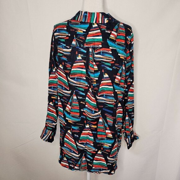 Soft Surroundings Size Large Multicolor Sailboat on Navy Blue Long Sleeve Shirt - Picture 5 of 11